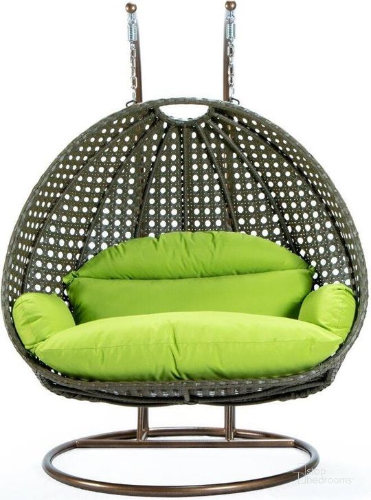 The appearance of LeisureMod Light Green Wicker Hanging 2 person Egg Swing Chair ESCBG-57LG designed by LeisureMod in the modern / contemporary interior design. This light green piece of furniture  was selected by 1StopBedrooms from  to add a touch of cosiness and style into your home. Sku: ESCBG-57LG. Product Type: Outdoor Chair. Material: Wicker. Image1