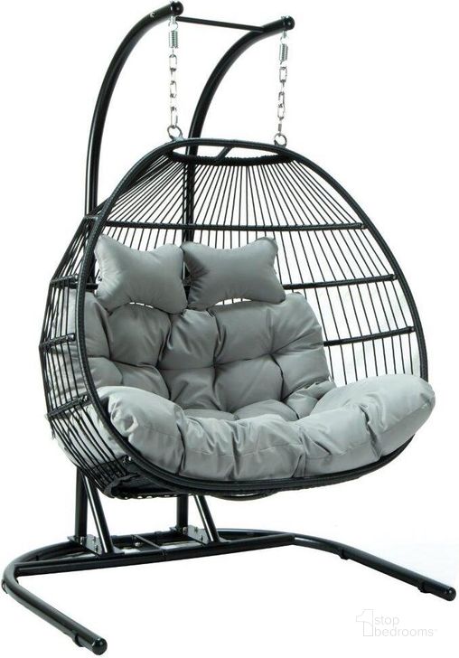 The appearance of LeisureMod Light Grey Wicker 2 Person Double Folding Hanging Egg Swing Chair designed by LeisureMod in the modern / contemporary interior design. This light grey piece of furniture  was selected by 1StopBedrooms from  to add a touch of cosiness and style into your home. Sku: ESCF52LGR. Product Type: Outdoor Chair. Material: Wicker. Image1