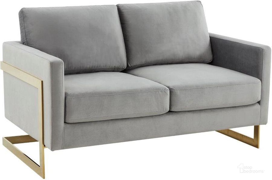 The appearance of LeisureMod Lincoln Light Grey Modern Mid-Century Upholstered Velvet Loveseat with Gold Frame designed by LeisureMod in the modern / contemporary interior design. This light grey piece of furniture  was selected by 1StopBedrooms from Lincoln Collection to add a touch of cosiness and style into your home. Sku: LA55LGR. Product Type: Loveseat. Material: Velvet. Image1