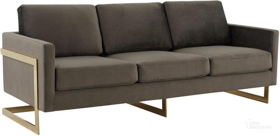 The appearance of LeisureMod Lincoln Modern Mid-Century Upholstered Dark Grey Velvet Sofa with Gold Frame designed by LeisureMod in the modern / contemporary interior design. This dark grey piece of furniture  was selected by 1StopBedrooms from Lincoln Collection to add a touch of cosiness and style into your home. Sku: LA83DGR. Product Type: Sofa. Material: Velvet. Image1