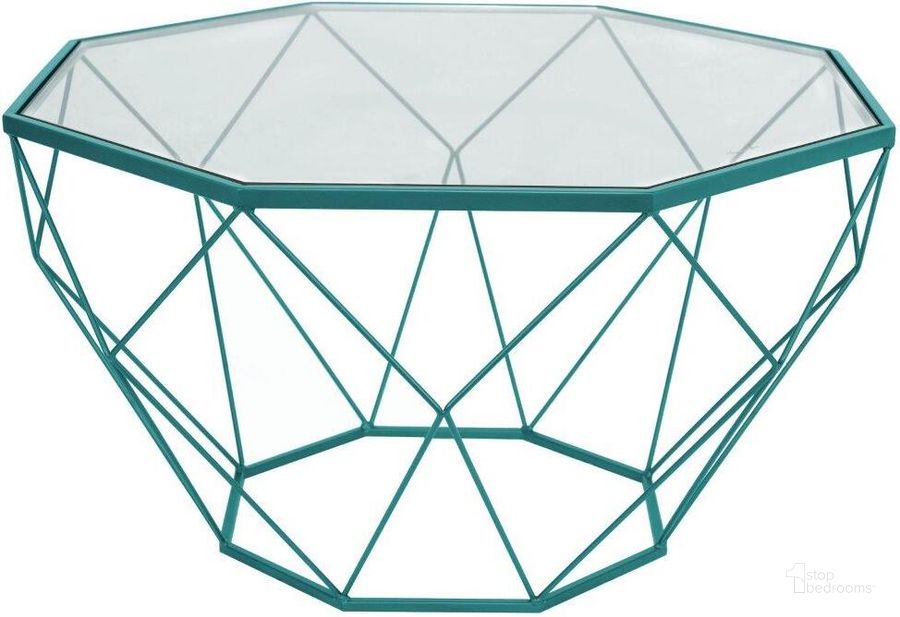 The appearance of Leisuremod Malibu Large Modern Octagon Glass Top Coffee Table With Geometric Base In Blue designed by LeisureMod in the modern / contemporary interior design. This blue piece of furniture  was selected by 1StopBedrooms from Malibu Collection to add a touch of cosiness and style into your home. Sku: MD31BU. Material: Glass. Product Type: Coffee Table. Image1