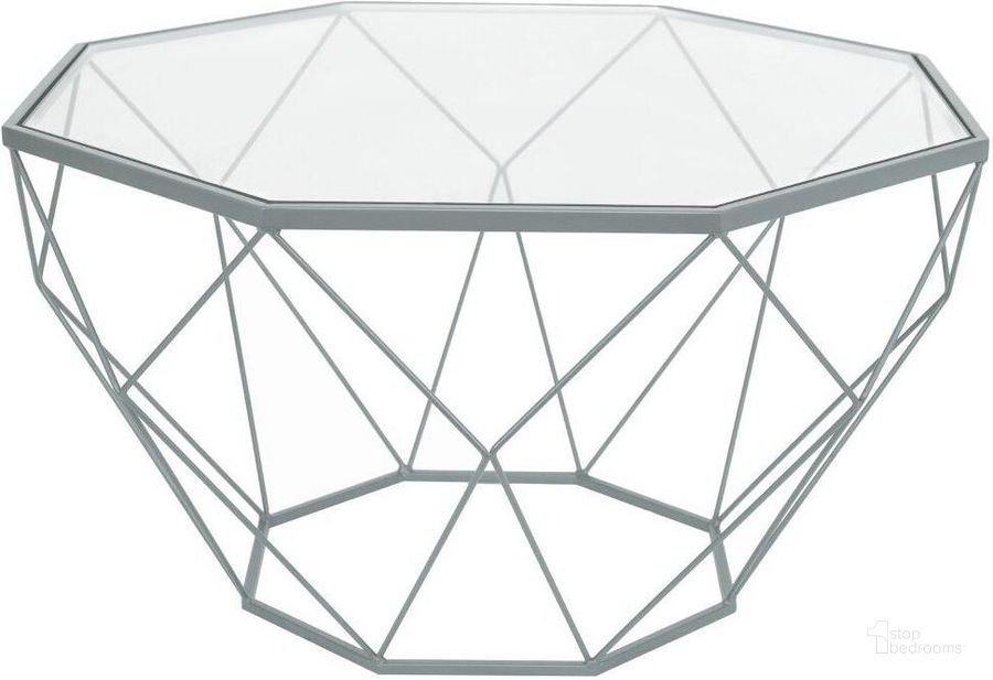 The appearance of Leisuremod Malibu Large Modern Octagon Glass Top Coffee Table With Geometric Base In Grey designed by LeisureMod in the modern / contemporary interior design. This grey piece of furniture  was selected by 1StopBedrooms from Malibu Collection to add a touch of cosiness and style into your home. Sku: MD31GR. Material: Glass. Product Type: Coffee Table. Image1