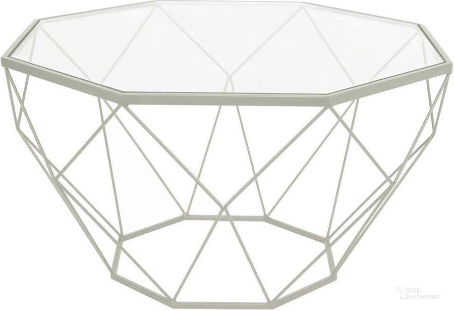 The appearance of Leisuremod Malibu Large Modern Octagon Glass Top Coffee Table With Geometric Base In White designed by LeisureMod in the modern / contemporary interior design. This white piece of furniture  was selected by 1StopBedrooms from Malibu Collection to add a touch of cosiness and style into your home. Sku: MD31W. Material: Glass. Product Type: Coffee Table. Image1