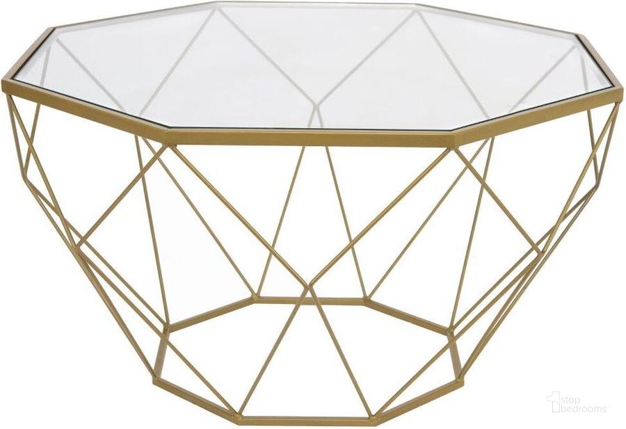 The appearance of Leisuremod Malibu Large Modern Octagon Glass Top Coffee Table With Gold Chrome Base designed by LeisureMod in the modern / contemporary interior design. This gold piece of furniture  was selected by 1StopBedrooms from Malibu Collection to add a touch of cosiness and style into your home. Sku: MD31GG. Material: Metal. Product Type: Coffee Table. Image1