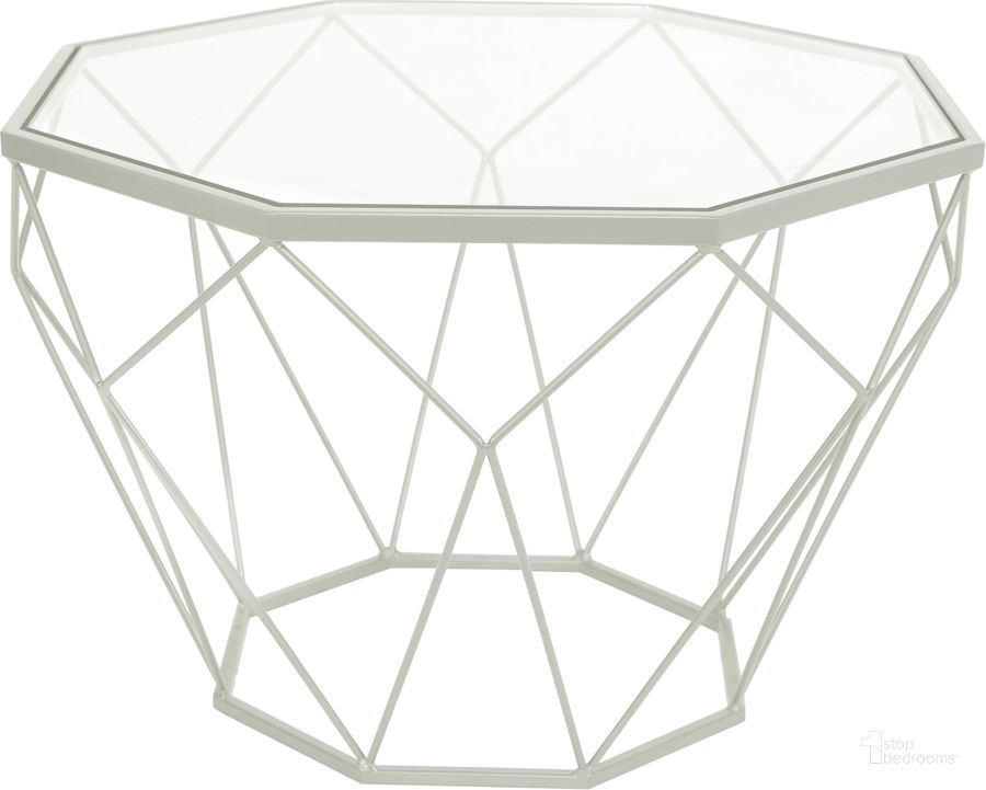 The appearance of Leisuremod Malibu Modern Octagon Glass Top Coffee Table With Geometric Base MD23W designed by LeisureMod in the modern / contemporary interior design. This white piece of furniture  was selected by 1StopBedrooms from Malibu Collection to add a touch of cosiness and style into your home. Sku: MD23W. Material: Metal. Product Type: Coffee Table. Image1
