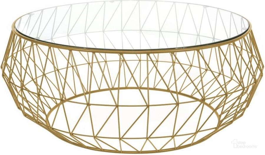 The appearance of LeisureMod Malibu Modern Round Glass Top Coffee Table With Metal Base designed by LeisureMod in the modern / contemporary interior design. This gold piece of furniture  was selected by 1StopBedrooms from Malibu Collection to add a touch of cosiness and style into your home. Sku: MD39GG. Material: Metal. Product Type: Coffee Table. Image1