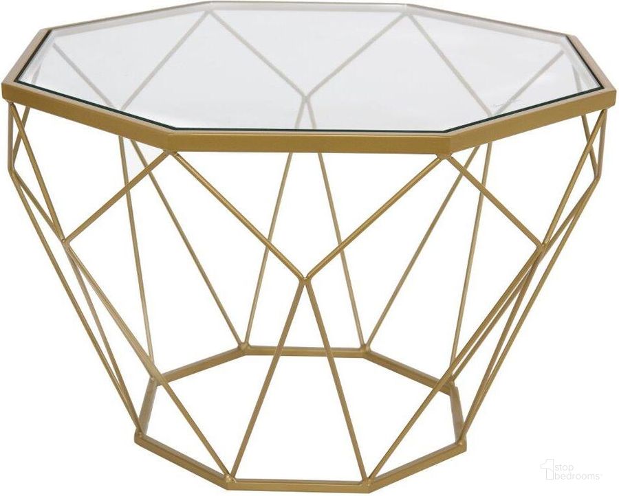 The appearance of Leisuremod Malibu Small Modern Octagon Glass Top Coffee Table With Gold Chrome Base designed by LeisureMod in the modern / contemporary interior design. This gold piece of furniture  was selected by 1StopBedrooms from Malibu Collection to add a touch of cosiness and style into your home. Sku: MD23GG. Material: Metal. Product Type: Coffee Table. Image1