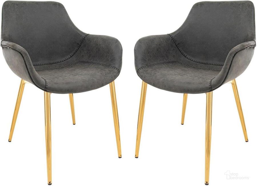The appearance of LeisureMod Markley Modern Leather Black Dining Arm Chair With Gold Metal Legs Set of 2 designed by LeisureMod in the modern / contemporary interior design. This black piece of furniture  was selected by 1StopBedrooms from Markley Collection to add a touch of cosiness and style into your home. Sku: ECG26BL2. Material: Metal. Product Type: Arm Chair. Image1