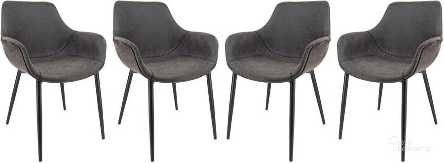The appearance of LeisureMod Markley Modern Leather Black Dining Arm Chair With Metal Legs Set of 4 designed by LeisureMod in the modern / contemporary interior design. This black piece of furniture  was selected by 1StopBedrooms from Markley Collection to add a touch of cosiness and style into your home. Sku: EC26BL4. Material: Metal. Product Type: Arm Chair. Image1