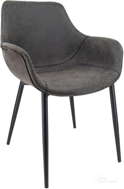 The appearance of Leisuremod Markley Modern Leather Dining Arm Chair Kitchen Chairs With Metal Legs In Charcoal And Black designed by LeisureMod in the modern / contemporary interior design. This charcoal and black piece of furniture  was selected by 1StopBedrooms from Markley Collection to add a touch of cosiness and style into your home. Sku: EC26BL. Material: Faux Leather. Product Type: Dining Chair. Image1
