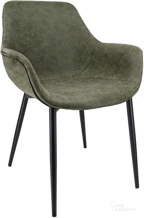 The appearance of Leisuremod Markley Modern Leather Dining Arm Chair Kitchen Chairs With Metal Legs In Olive Green designed by LeisureMod in the modern / contemporary interior design. This olive green piece of furniture  was selected by 1StopBedrooms from Markley Collection to add a touch of cosiness and style into your home. Sku: EC26G. Material: Faux Leather. Product Type: Dining Chair. Image1