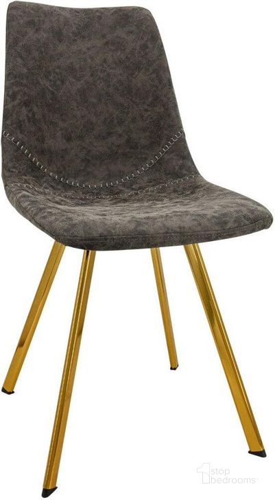 The appearance of Leisuremod Markley Modern Leather Dining Chair With Gold Legs MCG18GR designed by LeisureMod in the modern / contemporary interior design. This grey piece of furniture  was selected by 1StopBedrooms from Markley Collection to add a touch of cosiness and style into your home. Sku: MCG18GR. Material: Metal. Product Type: Dining Chair. Image1