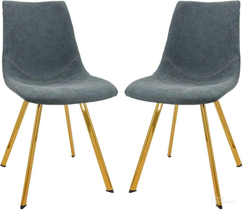 The appearance of Leisuremod Markley Modern Leather Dining Chair With Gold Legs Set Of 2 MCG18BU2 designed by LeisureMod in the modern / contemporary interior design. This blue piece of furniture  was selected by 1StopBedrooms from Markley Collection to add a touch of cosiness and style into your home. Sku: MCG18BU2. Material: Metal. Product Type: Dining Chair. Image1