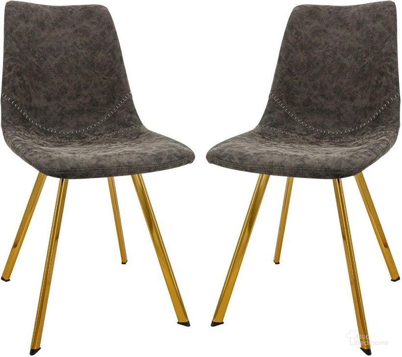 The appearance of Leisuremod Markley Modern Leather Dining Chair With Gold Legs Set Of 2 MCG18GR2 designed by LeisureMod in the modern / contemporary interior design. This grey piece of furniture  was selected by 1StopBedrooms from Markley Collection to add a touch of cosiness and style into your home. Sku: MCG18GR2. Material: Metal. Product Type: Dining Chair. Image1