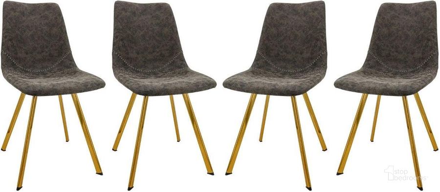 The appearance of Leisuremod Markley Modern Leather Dining Chair With Gold Legs Set Of 4 MCG18GR4 designed by LeisureMod in the modern / contemporary interior design. This grey piece of furniture  was selected by 1StopBedrooms from Markley Collection to add a touch of cosiness and style into your home. Sku: MCG18GR4. Material: Metal. Product Type: Dining Chair. Image1