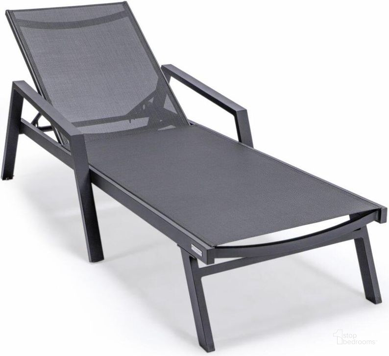 The appearance of Leisuremod Marlin Patio Chaise Lounge Chair With Armrests In Black Aluminum Frame In Black designed by LeisureMod in the modern / contemporary interior design. This black piece of furniture  was selected by 1StopBedrooms from Marlin Collection to add a touch of cosiness and style into your home. Sku: MLABL-77BL. Material: Aluminum. Product Type: Outdoor Chaise Lounge. Image1