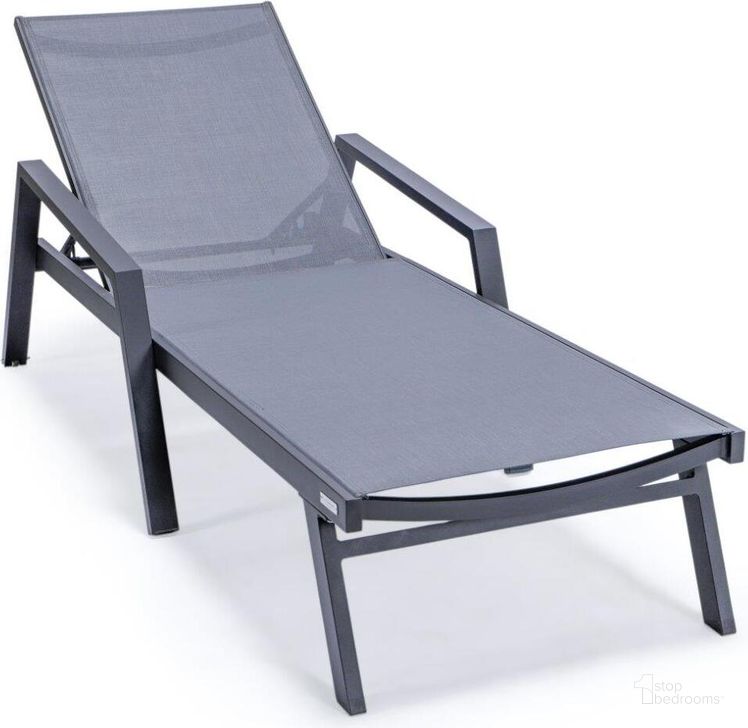 The appearance of Leisuremod Marlin Patio Chaise Lounge Chair With Armrests In Black Aluminum Frame In Dark Grey designed by LeisureMod in the modern / contemporary interior design. This dark grey piece of furniture  was selected by 1StopBedrooms from Marlin Collection to add a touch of cosiness and style into your home. Sku: MLABL-77DGR. Material: Aluminum. Product Type: Outdoor Chaise Lounge. Image1