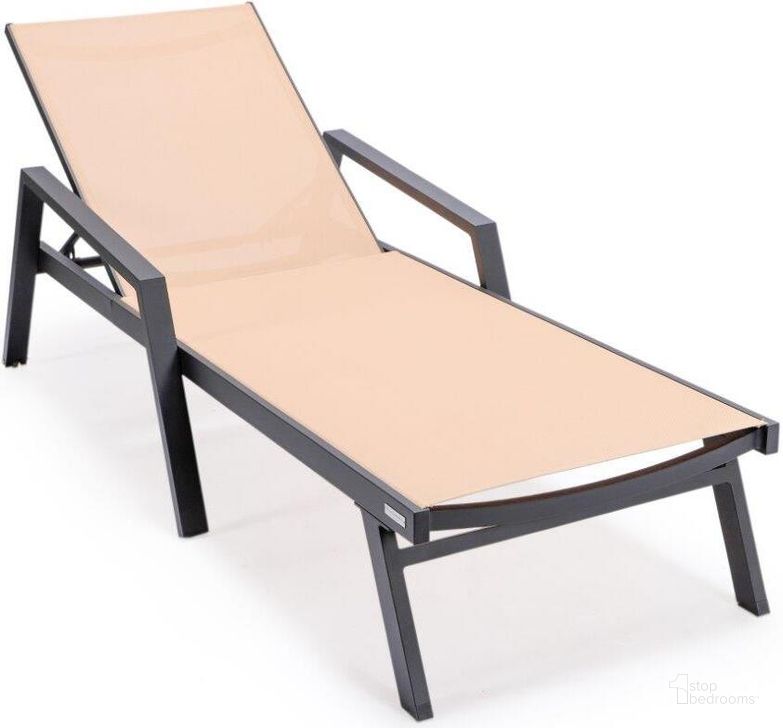 The appearance of Leisuremod Marlin Patio Chaise Lounge Chair With Armrests In Black Aluminum Frame In Light Brown designed by LeisureMod in the modern / contemporary interior design. This light brown piece of furniture  was selected by 1StopBedrooms from Marlin Collection to add a touch of cosiness and style into your home. Sku: MLABL-77LBR. Material: Aluminum. Product Type: Outdoor Chaise Lounge. Image1