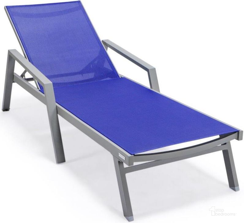 The appearance of Leisuremod Marlin Patio Chaise Lounge Chair With Armrests In Grey Aluminum Frame In Navy Blue designed by LeisureMod in the modern / contemporary interior design. This navy blue piece of furniture  was selected by 1StopBedrooms from Marlin Collection to add a touch of cosiness and style into your home. Sku: MLAGR-77NBU. Material: Aluminum. Product Type: Outdoor Chaise Lounge. Image1