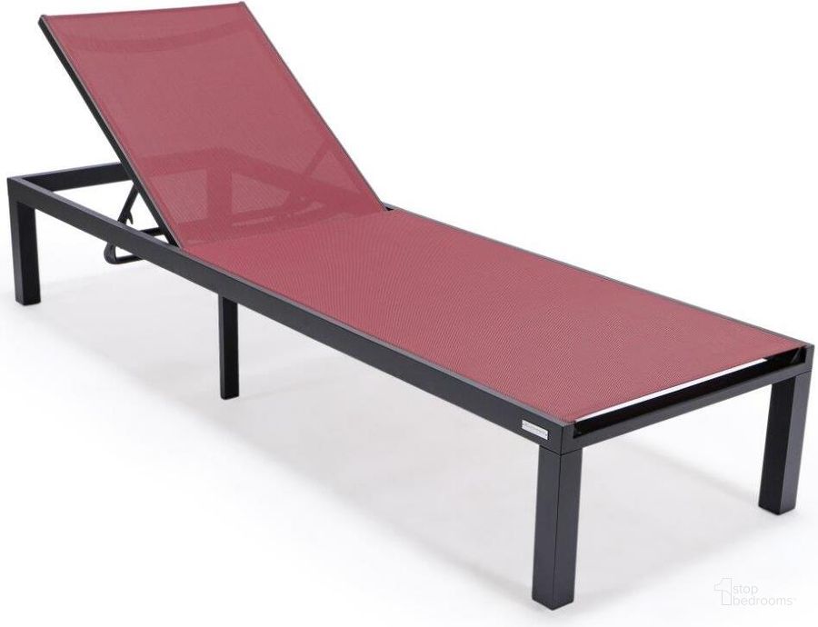 The appearance of Leisuremod Marlin Patio Chaise Lounge Chair With Black Aluminum Frame In Burgundy designed by LeisureMod in the modern / contemporary interior design. This burgundy piece of furniture  was selected by 1StopBedrooms from Marlin Collection to add a touch of cosiness and style into your home. Sku: MLBL-77BRG. Material: Aluminum. Product Type: Outdoor Chaise Lounge. Image1