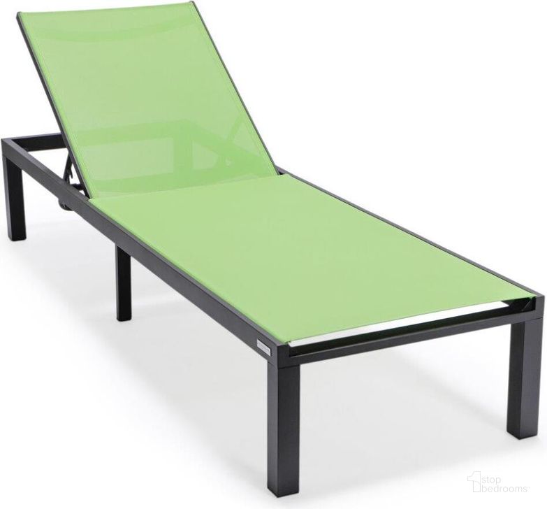 The appearance of Leisuremod Marlin Patio Chaise Lounge Chair With Black Aluminum Frame In Green designed by LeisureMod in the modern / contemporary interior design. This green piece of furniture  was selected by 1StopBedrooms from Marlin Collection to add a touch of cosiness and style into your home. Sku: MLBL-77G. Material: Aluminum. Product Type: Outdoor Chaise Lounge. Image1