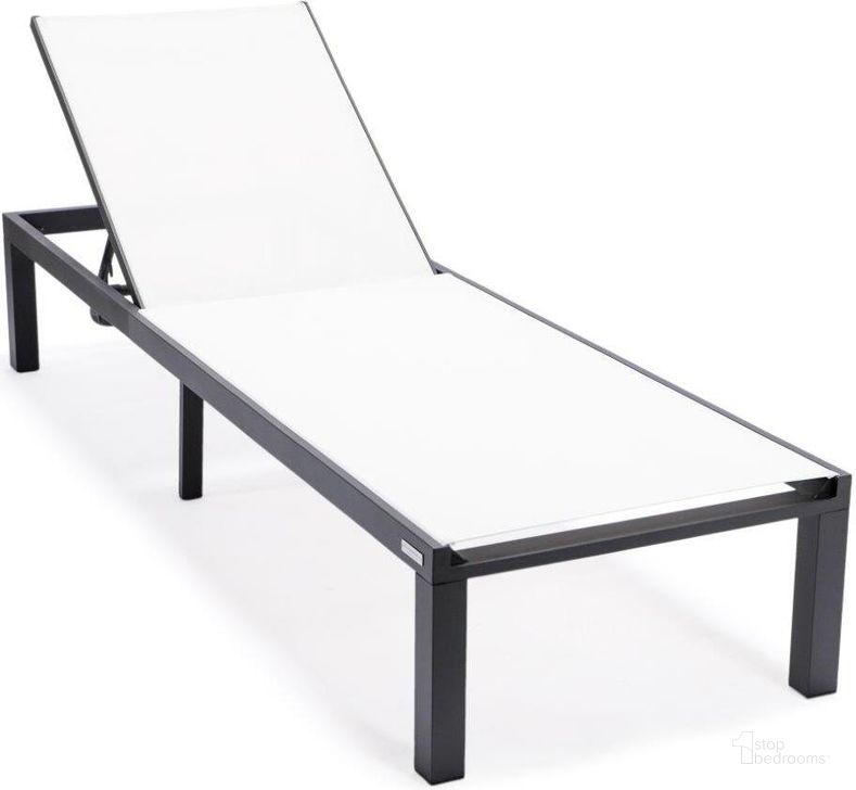 The appearance of Leisuremod Marlin Patio Chaise Lounge Chair With Black Aluminum Frame In White designed by LeisureMod in the modern / contemporary interior design. This white piece of furniture  was selected by 1StopBedrooms from Marlin Collection to add a touch of cosiness and style into your home. Sku: MLBL-77W. Material: Aluminum. Product Type: Outdoor Chaise Lounge. Image1