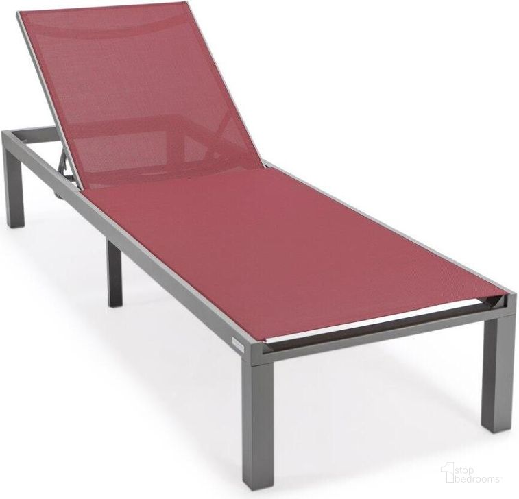 The appearance of Leisuremod Marlin Patio Chaise Lounge Chair With Grey Aluminum Frame In Burgundy designed by LeisureMod in the modern / contemporary interior design. This burgundy piece of furniture  was selected by 1StopBedrooms from Marlin Collection to add a touch of cosiness and style into your home. Sku: MLGR-77BRG. Material: Aluminum. Product Type: Outdoor Chaise Lounge. Image1