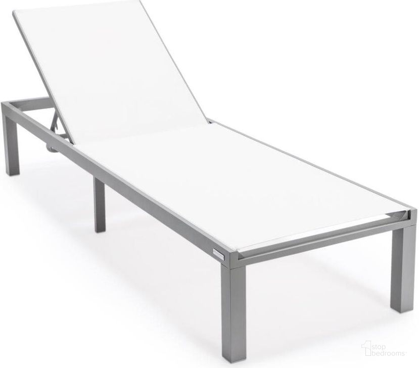 The appearance of Leisuremod Marlin Patio Chaise Lounge Chair With Grey Aluminum Frame In White designed by LeisureMod in the modern / contemporary interior design. This white piece of furniture  was selected by 1StopBedrooms from Marlin Collection to add a touch of cosiness and style into your home. Sku: MLGR-77W. Material: Aluminum. Product Type: Outdoor Chaise Lounge. Image1