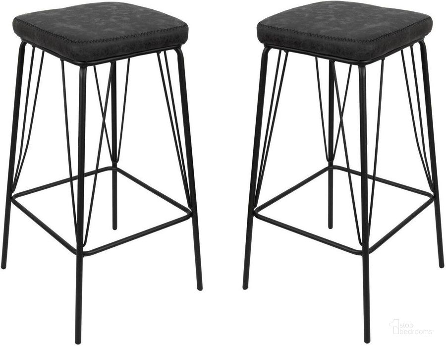 The appearance of Leisuremod Millard Leather Bar Stool With Metal Frame MS36BL designed by LeisureMod in the modern / contemporary interior design. This black charcoal piece of furniture  was selected by 1StopBedrooms from Millard Collection to add a touch of cosiness and style into your home. Sku: MS36BL. Material: Metal. Product Type: Barstool. Image1