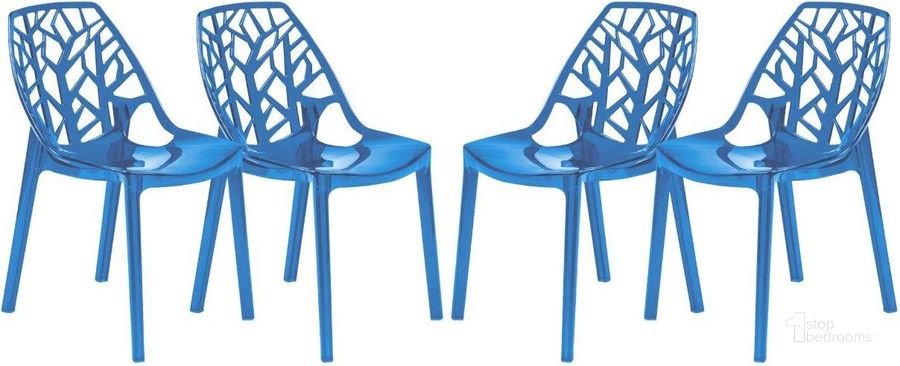 The appearance of Leisuremod Modern Cornelia Dining Chair Set Of 4 designed by LeisureMod in the modern / contemporary interior design. This transparent blue piece of furniture  was selected by 1StopBedrooms from Modern Collection to add a touch of cosiness and style into your home. Sku: C18TBU4. Product Type: Dining Chair. Material: Plastic. Image1