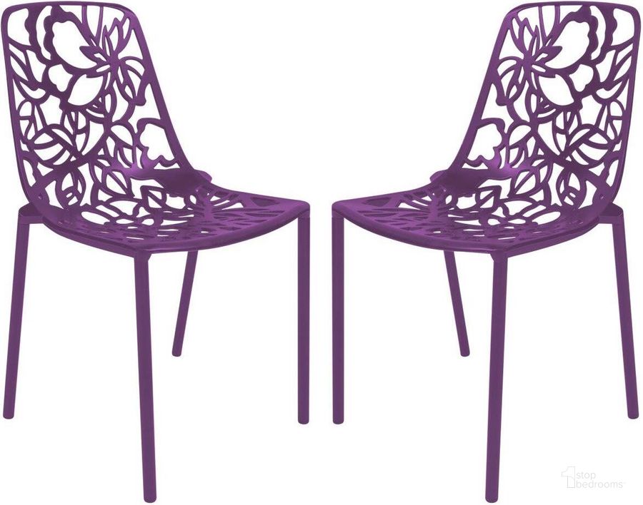 The appearance of LeisureMod Modern Devon Aluminum Chair Set of 2 DC23PU2 designed by LeisureMod in the modern / contemporary interior design. This purple piece of furniture  was selected by 1StopBedrooms from Modern Collection to add a touch of cosiness and style into your home. Sku: DC23PU2. Material: Aluminum. Product Type: Accent Chair. Image1