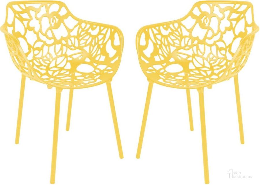 The appearance of LeisureMod Modern Devon Aluminum Chair Set of 2 designed by LeisureMod in the modern / contemporary interior design. This yellow piece of furniture  was selected by 1StopBedrooms from Modern Collection to add a touch of cosiness and style into your home. Sku: DCA23Y2. Material: Aluminum. Product Type: Accent Chair. Image1