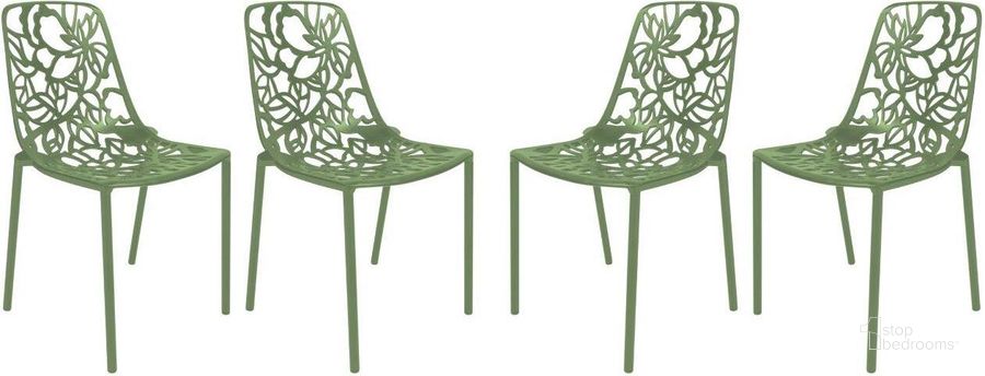 The appearance of LeisureMod Modern Devon Aluminum Chair Set of 4 DC23G4 designed by LeisureMod in the modern / contemporary interior design. This green piece of furniture  was selected by 1StopBedrooms from Modern Collection to add a touch of cosiness and style into your home. Sku: DC23G4. Material: Aluminum. Product Type: Accent Chair. Image1