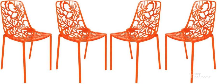 The appearance of LeisureMod Modern Devon Aluminum Chair Set of 4 DC23OR4 designed by LeisureMod in the modern / contemporary interior design. This orange piece of furniture  was selected by 1StopBedrooms from Modern Collection to add a touch of cosiness and style into your home. Sku: DC23OR4. Material: Aluminum. Product Type: Accent Chair. Image1