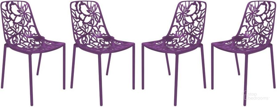 The appearance of LeisureMod Modern Devon Aluminum Chair Set of 4 DC23PU4 designed by LeisureMod in the modern / contemporary interior design. This purple piece of furniture  was selected by 1StopBedrooms from Modern Collection to add a touch of cosiness and style into your home. Sku: DC23PU4. Material: Aluminum. Product Type: Accent Chair. Image1