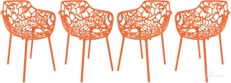 The appearance of LeisureMod Modern Devon Aluminum Chair Set of 4 DCA23OR4 designed by LeisureMod in the modern / contemporary interior design. This orange piece of furniture  was selected by 1StopBedrooms from Modern Collection to add a touch of cosiness and style into your home. Sku: DCA23OR4. Material: Aluminum. Product Type: Accent Chair. Image1