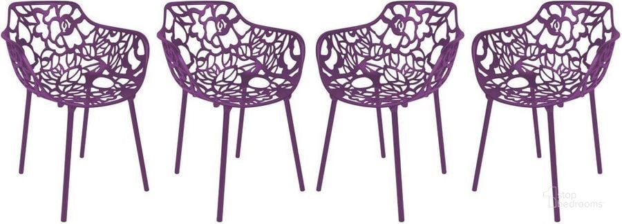 The appearance of LeisureMod Modern Devon Aluminum Chair Set of 4 DCA23PU4 designed by LeisureMod in the modern / contemporary interior design. This purple piece of furniture  was selected by 1StopBedrooms from Modern Collection to add a touch of cosiness and style into your home. Sku: DCA23PU4. Material: Aluminum. Product Type: Accent Chair. Image1