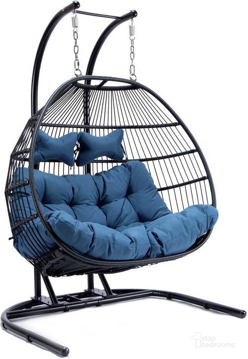 The appearance of LeisureMod Navy Blue Wicker 2 Person Double Folding Hanging Egg Swing Chair designed by LeisureMod in the modern / contemporary interior design. This navy blue piece of furniture  was selected by 1StopBedrooms from  to add a touch of cosiness and style into your home. Sku: ESCF52NBU. Product Type: Outdoor Chair. Material: Wicker. Image1