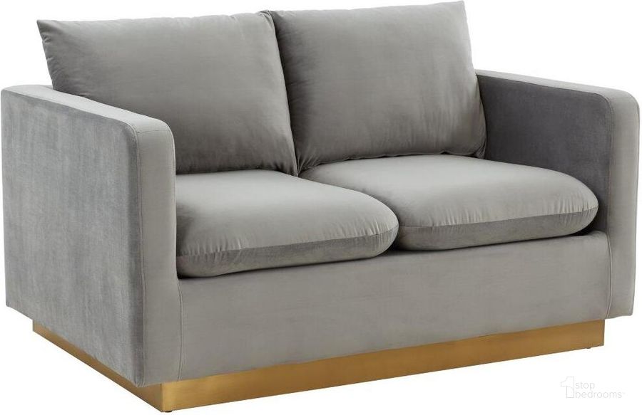 The appearance of Leisuremod Nervo Modern Mid-Century Upholstered Velvet Loveseat With Gold Frame In Light Grey designed by LeisureMod in the modern / contemporary interior design. This light grey piece of furniture  was selected by 1StopBedrooms from Nervo Collection to add a touch of cosiness and style into your home. Sku: NS55LGR. Product Type: Loveseat. Material: Velvet. Image1