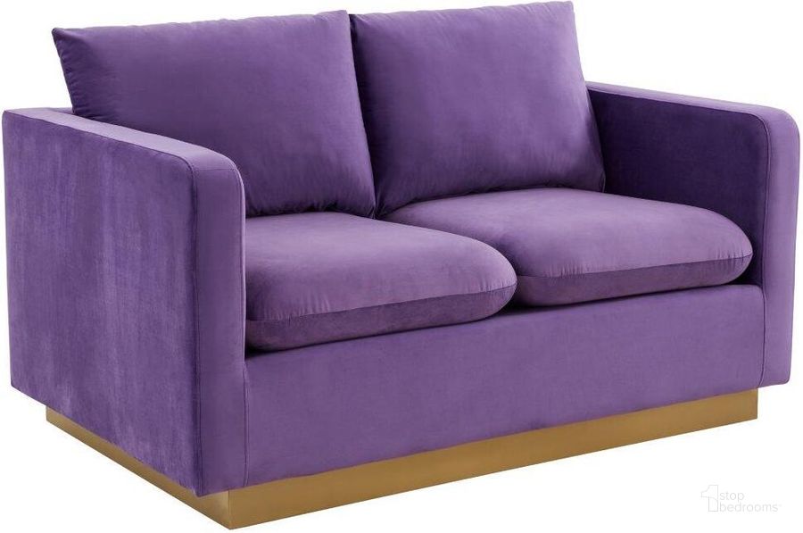 The appearance of Leisuremod Nervo Modern Mid-Century Upholstered Velvet Loveseat With Gold Frame In Purple designed by LeisureMod in the modern / contemporary interior design. This purple piece of furniture  was selected by 1StopBedrooms from Nervo Collection to add a touch of cosiness and style into your home. Sku: NS55PU. Product Type: Loveseat. Material: Velvet. Image1