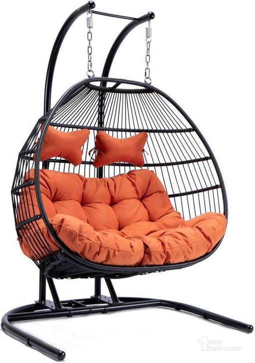 The appearance of LeisureMod Orange Wicker 2 Person Double Folding Hanging Egg Swing Chair designed by LeisureMod in the modern / contemporary interior design. This orange piece of furniture  was selected by 1StopBedrooms from  to add a touch of cosiness and style into your home. Sku: ESCF52OR. Product Type: Outdoor Chair. Material: Wicker. Image1