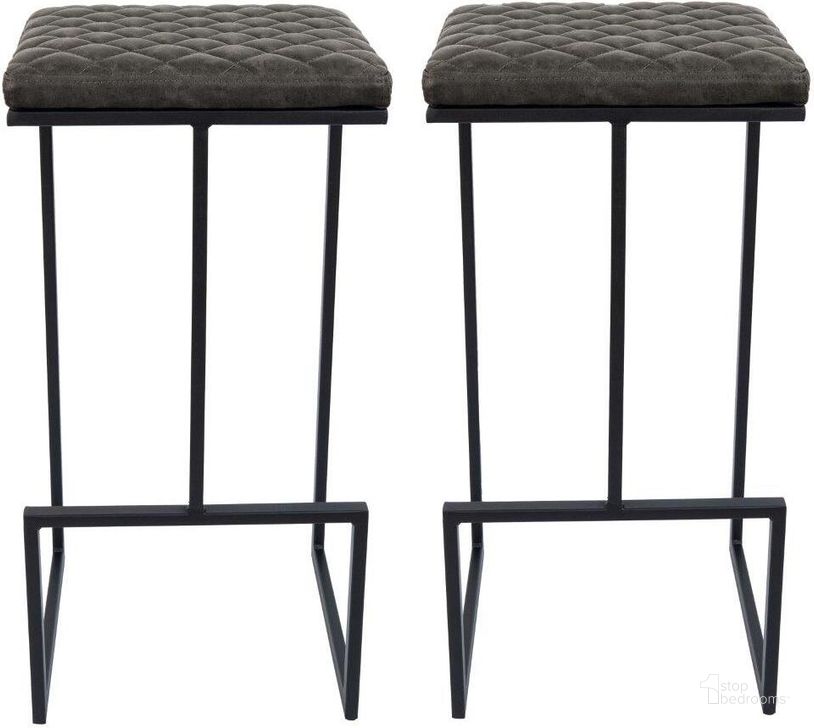 The appearance of LeisureMod Quincy Leather Bar Stools With Metal Frame In Grey Set of 2 designed by LeisureMod in the modern / contemporary interior design. This grey piece of furniture  was selected by 1StopBedrooms from Quincy Collection to add a touch of cosiness and style into your home. Sku: QS29GR2. Material: Metal. Product Type: Barstool. Image1