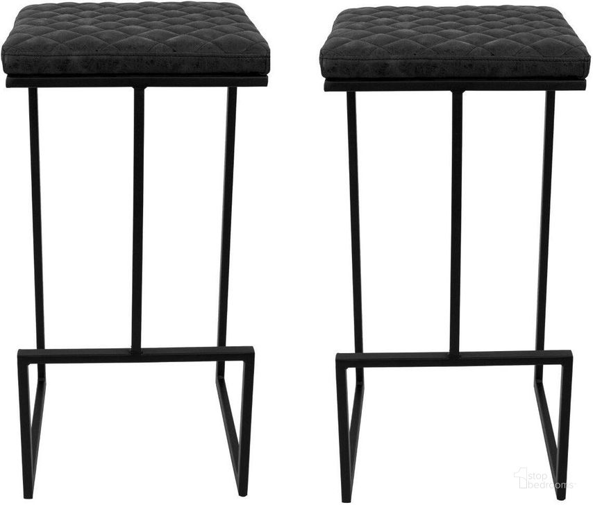 The appearance of Leisuremod Quincy Leather Bar Stools With Metal Frame Set Of 2 QS29BL2 designed by LeisureMod in the modern / contemporary interior design. This black charcoal piece of furniture  was selected by 1StopBedrooms from Quincy Collection to add a touch of cosiness and style into your home. Sku: QS29BL2. Material: Metal. Product Type: Barstool. Image1
