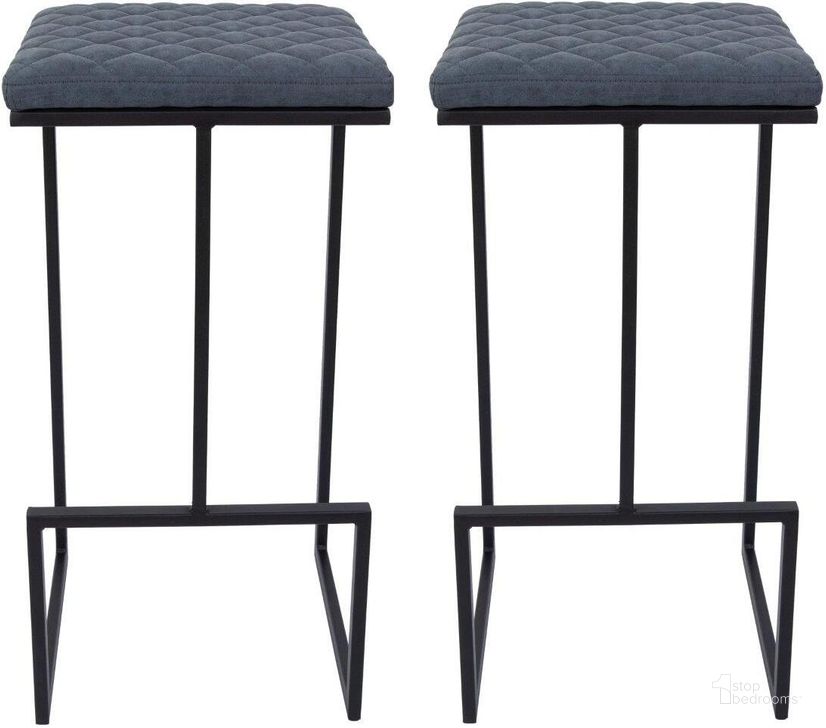 The appearance of Leisuremod Quincy Leather Bar Stools With Metal Frame Set Of 2 QS29BU2 designed by LeisureMod in the modern / contemporary interior design. This peacock piece of furniture  was selected by 1StopBedrooms from Quincy Collection to add a touch of cosiness and style into your home. Sku: QS29BU2. Material: Metal. Product Type: Barstool. Image1