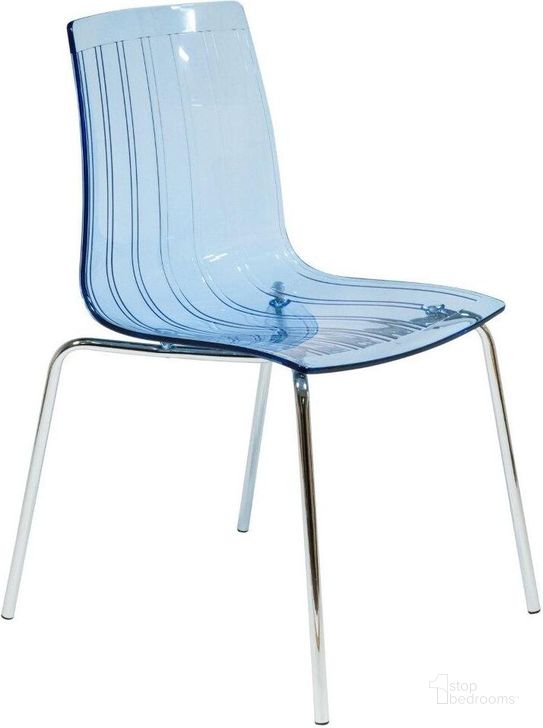 The appearance of LeisureMod Ralph Blue Transparent Dining Chair designed by LeisureMod in the modern / contemporary interior design. This transparent blue piece of furniture  was selected by 1StopBedrooms from Ralph Collection to add a touch of cosiness and style into your home. Sku: RP20TBU. Product Type: Dining Chair. Material: Plastic. Image1