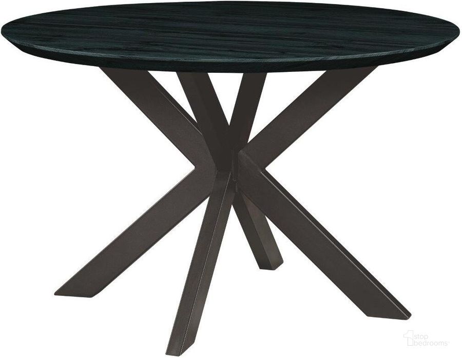 The appearance of LeisureMod Ravenna 47 Inch Round Wood Dining Table With Modern Metal Base In Ebony designed by LeisureMod in the modern / contemporary interior design. This ebony piece of furniture  was selected by 1StopBedrooms from Ravenna Collection to add a touch of cosiness and style into your home. Sku: RTX47BL. Table Base Style: Trestle. Table Top Shape: Round. Product Type: Dining Table. Material: MDF. Size: 47". Image1