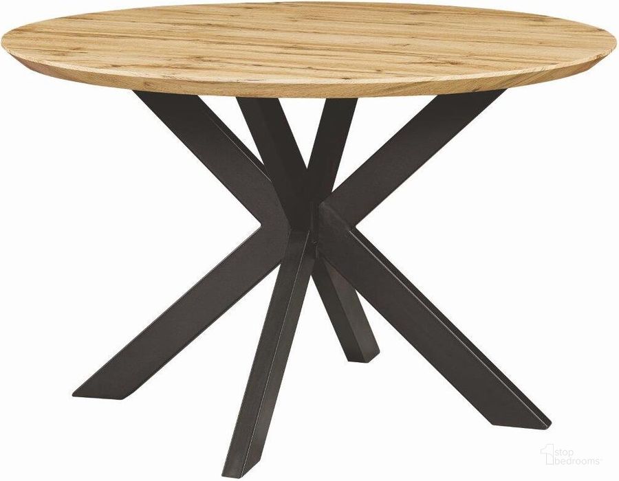 The appearance of Leisuremod Ravenna 47 Inch Round Wood Dining Table With Modern Metal Base RTX47NW designed by LeisureMod in the modern / contemporary interior design. This natural wood piece of furniture  was selected by 1StopBedrooms from Ravenna Collection to add a touch of cosiness and style into your home. Sku: RTX47NW. Table Base Style: Trestle. Table Top Shape: Round. Material: Metal. Product Type: Dining Table. Size: 47". Image1