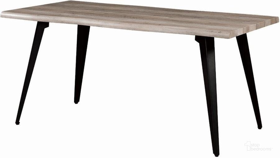 The appearance of Leisuremod Ravenna Modern Rectangular Wood 63 Inch Dining Table With Metal Legs RTM63WO designed by LeisureMod in the modern / contemporary interior design. This weathered oak piece of furniture  was selected by 1StopBedrooms from Ravenna Collection to add a touch of cosiness and style into your home. Sku: RTM63WO. Table Base Style: Legs. Material: Metal. Product Type: Dining Table. Table Top Shape: Rectangular. Image1