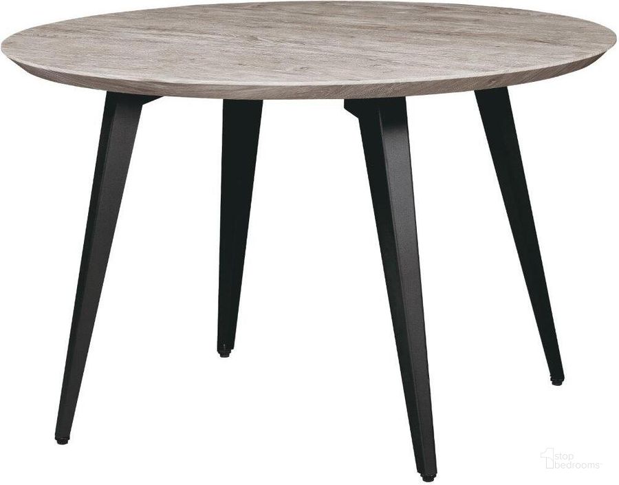 The appearance of LeisureMod Ravenna Modern Round Wood 47 Inch Dining Table With Metal Legs In Grey designed by LeisureMod in the modern / contemporary interior design. This grey piece of furniture  was selected by 1StopBedrooms from Ravenna Collection to add a touch of cosiness and style into your home. Sku: RTM47GR. Table Base Style: Legs. Table Top Shape: Round. Product Type: Dining Table. Material: MDF. Size: 47". Image1