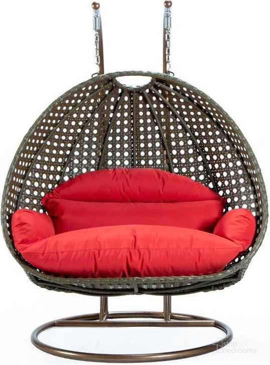The appearance of LeisureMod Red Wicker Hanging 2 person Egg Swing Chair ESCBG-57R designed by LeisureMod in the modern / contemporary interior design. This red piece of furniture  was selected by 1StopBedrooms from  to add a touch of cosiness and style into your home. Sku: ESCBG-57R. Product Type: Outdoor Chair. Material: Wicker. Image1